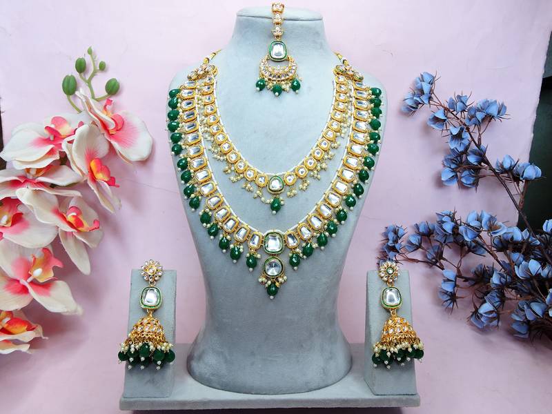 Green designer premium festive wear necklace set