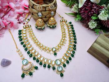 Green designer premium festive wear necklace set 2