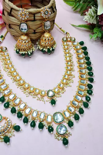 Green designer premium festive wear necklace set