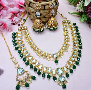 Green designer premium festive wear necklace set 3