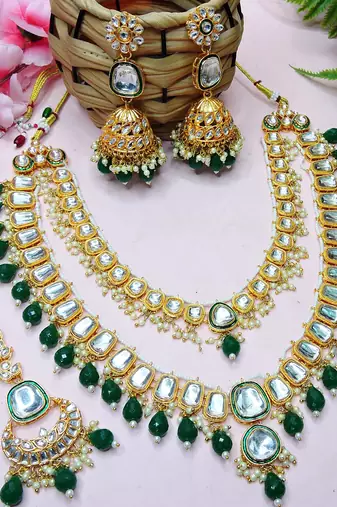 Green designer premium festive wear necklace set