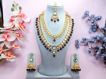 Maroon designer premium festive wear necklace set 1