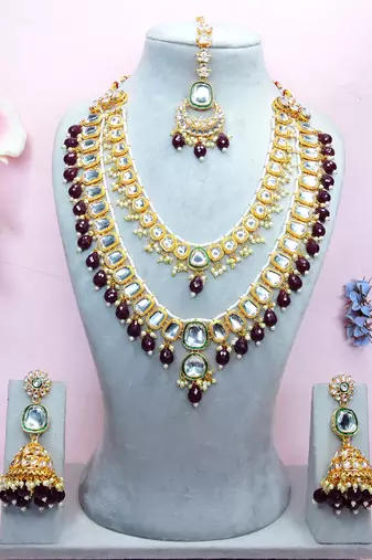 Maroon designer premium festive wear necklace set