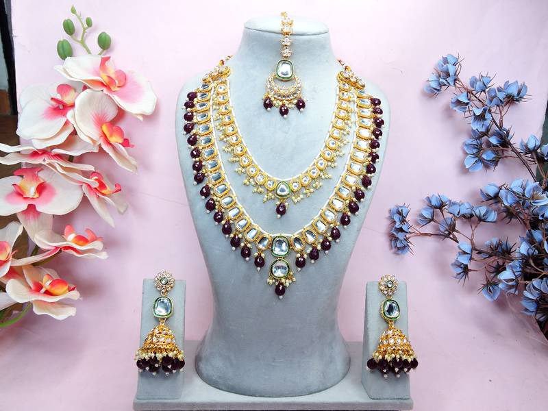 Maroon designer premium festive wear necklace set