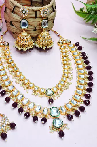 Maroon designer premium festive wear necklace set