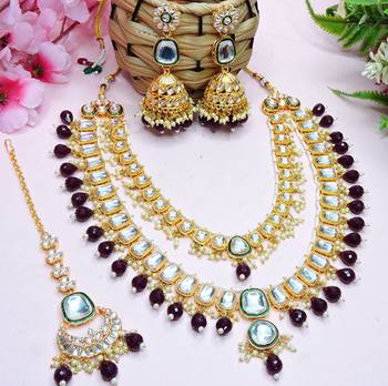 Maroon designer premium festive wear necklace set 3