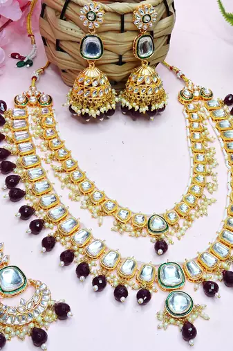 Maroon designer premium festive wear necklace set