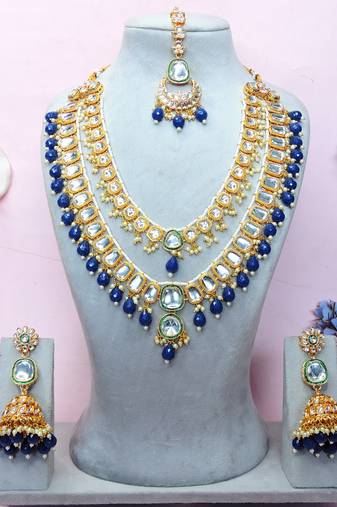 Blue designer premium festive wear necklace set
