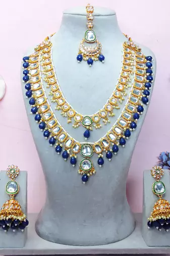 Blue designer premium festive wear necklace set