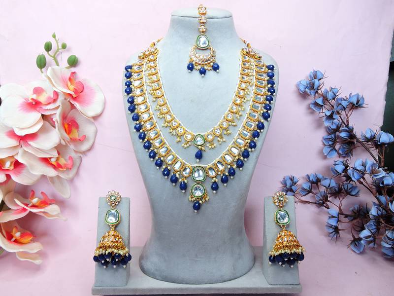 Blue designer premium festive wear necklace set