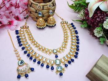 Blue designer premium festive wear necklace set 2