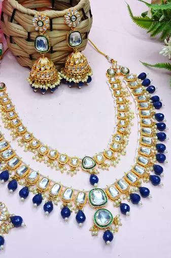Blue designer premium festive wear necklace set