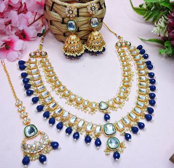 Blue designer premium festive wear necklace set 3