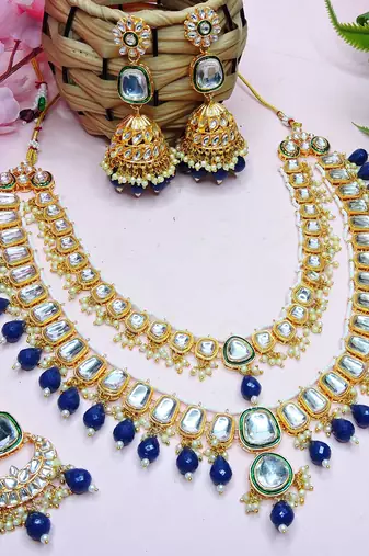 Blue designer premium festive wear necklace set