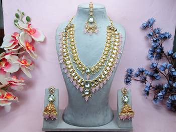 Pink designer premium festive wear necklace set 1
