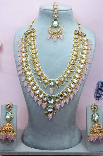 Pink designer premium festive wear necklace set