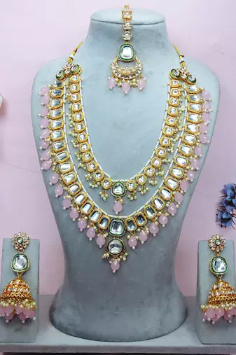 Pink designer premium festive wear necklace set