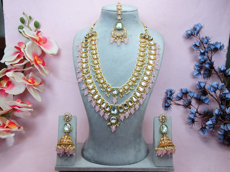 Pink designer premium festive wear necklace set