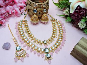 Pink designer premium festive wear necklace set 2