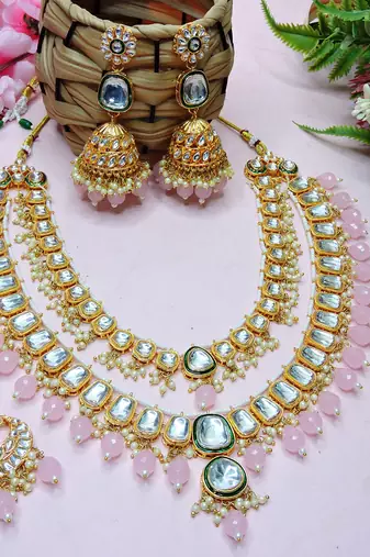 Pink designer premium festive wear necklace set