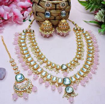 Pink designer premium festive wear necklace set 3