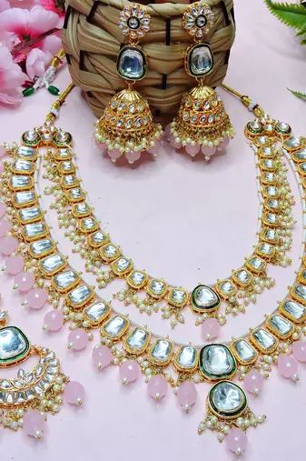 Pink designer premium festive wear necklace set