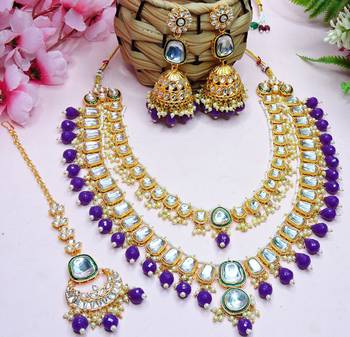 Purple designer premium festive wear necklace set 3