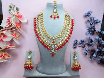 Red designer premium festive wear necklace set 1