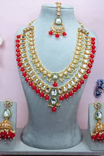 Red designer premium festive wear necklace set
