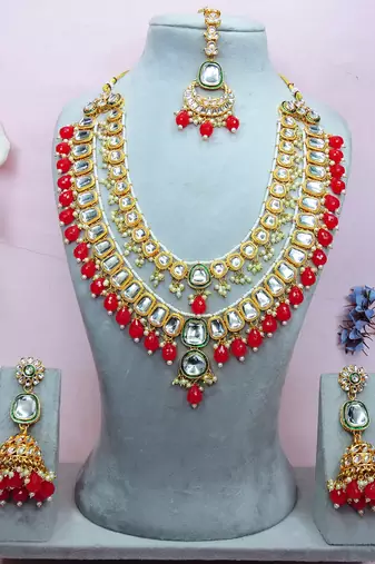 Red designer premium festive wear necklace set