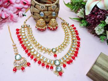 Red designer premium festive wear necklace set 2