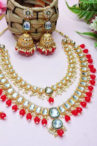 Red designer premium festive wear necklace set