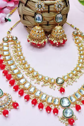 Red designer premium festive wear necklace set