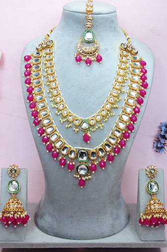 Red designer premium festive wear necklace set