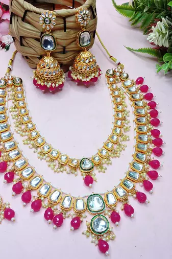 Red designer premium festive wear necklace set