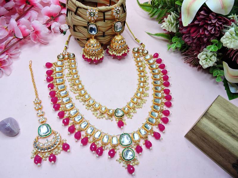 Red designer premium festive wear necklace set