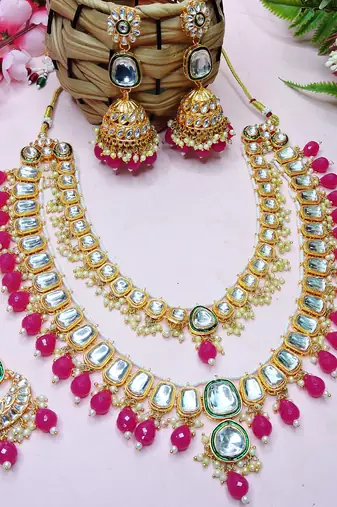 Red designer premium festive wear necklace set