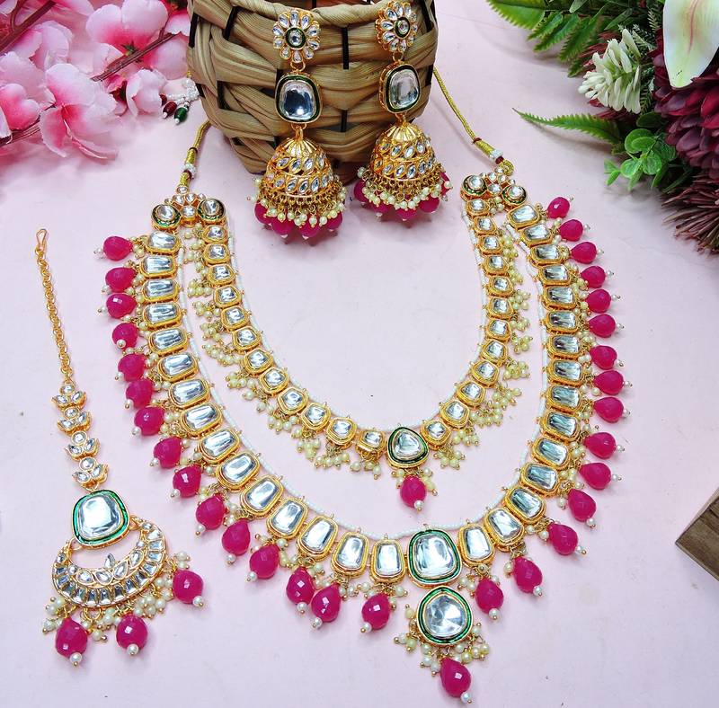 Red designer premium festive wear necklace set