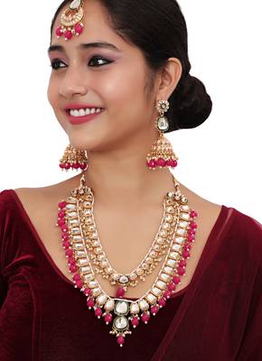 Red designer premium festive wear necklace set 4