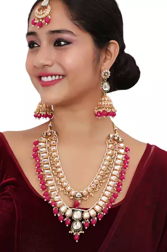 Red designer premium festive wear necklace set