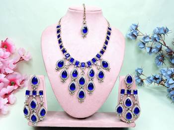 Turquoise designer premium festive wear necklace set 1