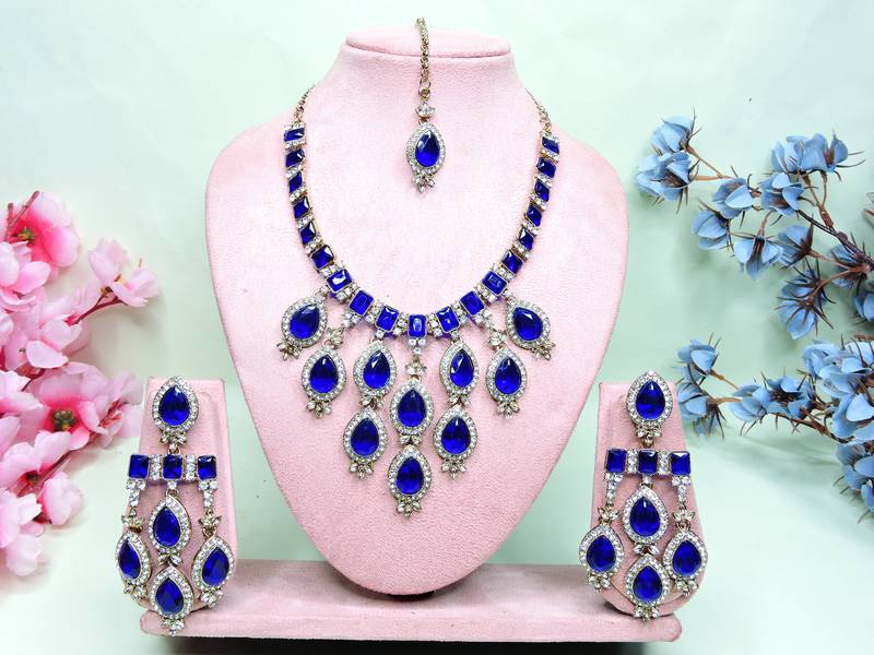 Turquoise designer premium festive wear necklace set