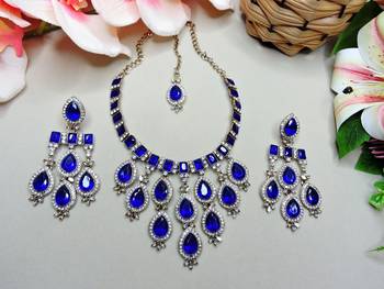 Turquoise designer premium festive wear necklace set 2