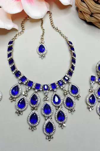 Turquoise designer premium festive wear necklace set