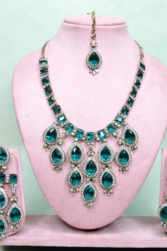 Turquoise designer premium festive wear necklace set
