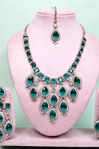 Turquoise designer premium festive wear necklace set