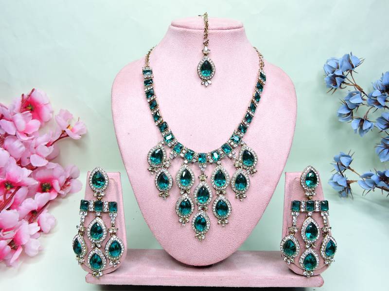 Turquoise designer premium festive wear necklace set