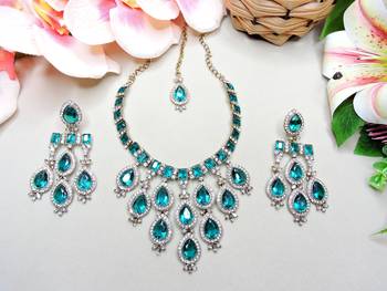 Turquoise designer premium festive wear necklace set 2