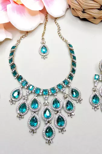 Turquoise designer premium festive wear necklace set