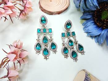 Turquoise designer premium festive wear necklace set 3